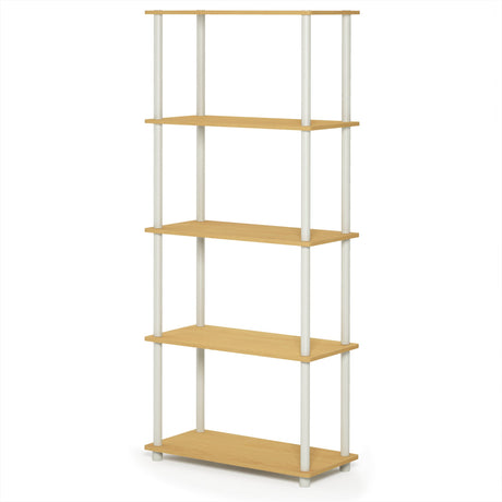 Furinno Turn-N-Tube 5-Tier Multipurpose Shelf / Display Rack / Storage Shelf / Bookshelf, Round Tubes, Beech/White Furinno