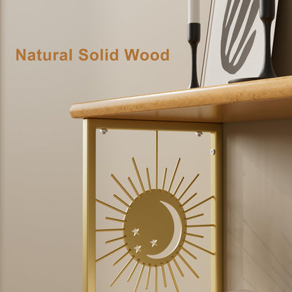 Floating Nightstand by Apresolar - Natural Solid Wood Bedside Table with Celestial Design and 2-Tier Shelf - WoodArtSupply