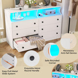 Hasuit 6 Drawer Dresser with LED Lights and Charging Station, Wide Chest of 6 Drawers with Open Space, Modern Large Capacity Storage Cabinet, White Dresser for Bedroom, Living Room, Hallway Hasuit
