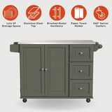 Homestyles Mobile Kitchen Island Cart with Stainless Steel Top, Sage Green homestyles
