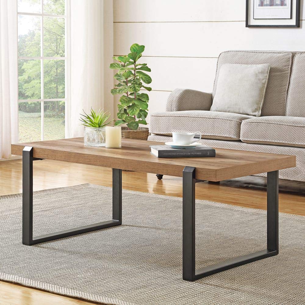 FOLUBAN Rustic Coffee Table,Wood and Metal Industrial Cocktail Table for Living Room, 47 Inch Oak FOLUBAN