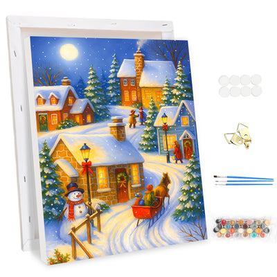 EOBROMD Christmas Framed Paint by Numbers Kits for Adults, Winter DIY Kits Crafts for Beginner on Stretched Canvas, Christmas 3 Brushes and Acrylic Paint for Home Decor 10x14inch