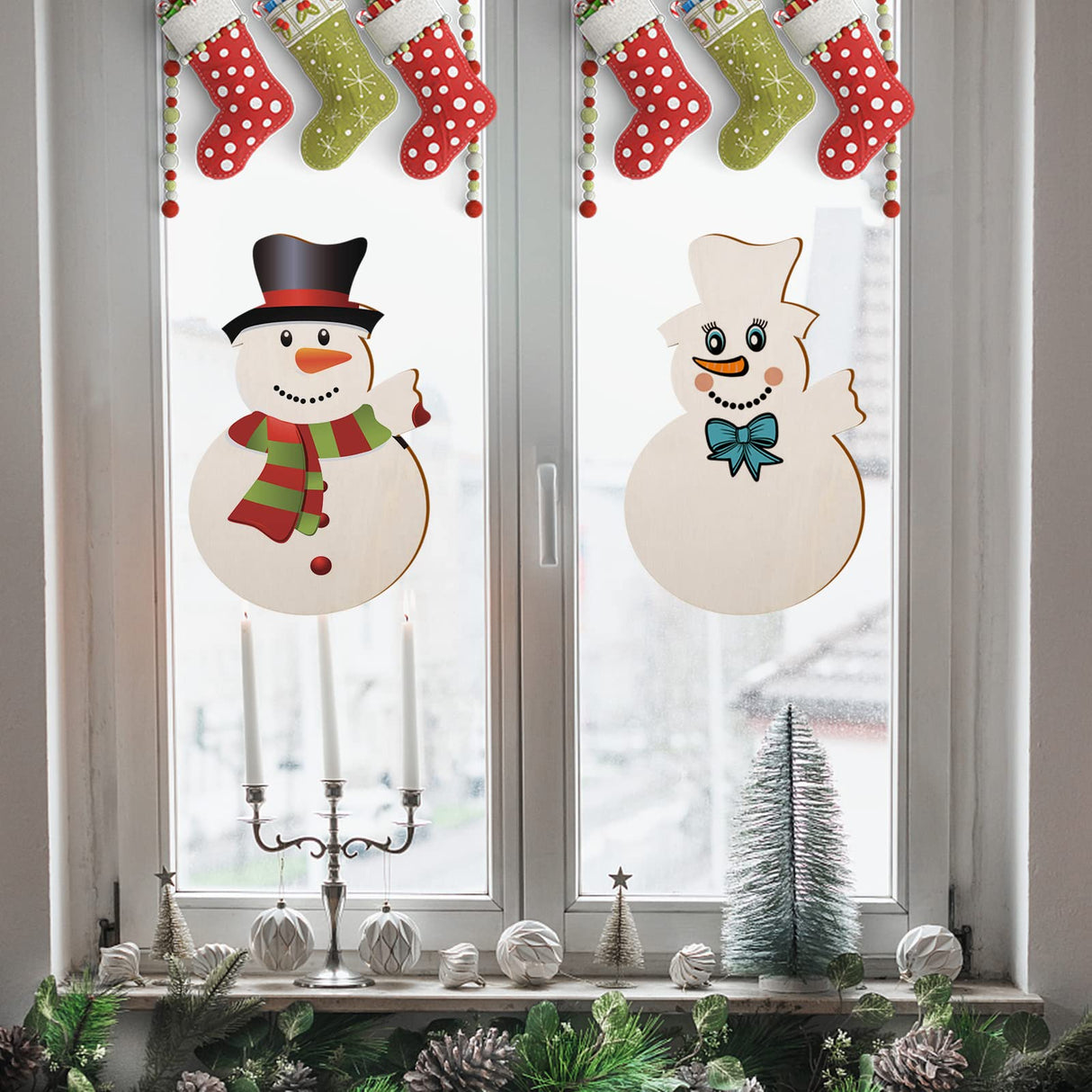 8 Pcs Large Christmas Wooden Snowman Cutouts Unfinished Wood Snowman Hanging Decoration Blank Wooden Snowman Shape Slices Ornaments for DIY Crafts Christmas Winter Xmas Party Door Hanger Home Decor AWIZOM