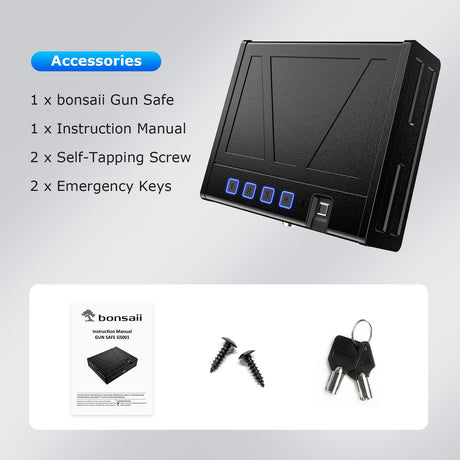 Bonsaii Gun Safe for Handgun, 3 Ways Quick Access Biometric Gun Safe for Pistols, Fingerprint Pistol Safe with Type-C Port, Small Handgun Safe Lock Box with Light for Nightstand, Bedside, Car, Home bonsaii