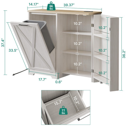 DWVO 13 Gallon Tilt Out Trash Bin Cabinet with Outlet Adjustable Shelves, Kitchen Pantry Storage Cabinet with Garbage Bin Tilt Out Laundry Hamper for Kitchen, 39.4” W x 14” D x 36.8” H Off Wh - WoodArtSupply