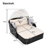 Patio Canopy Daybed with Canopy, 79.9" Outdoor Sunbed with Adjustable Canopy, Double Lounge Chair, PE Rattan Daybed for Garden Poolside Patio, Black Wicker and Beige Cushion RuiSiSi