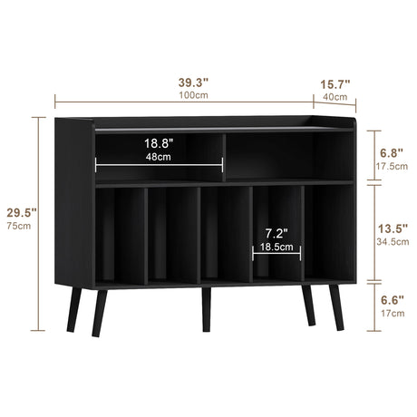 ChooChoo Record Player Stand, Turntable Stand with Vinyl Storage, Record Player Cabinet Up to 350 Albums, Cube Storage Organizer for Living Room, Black ChooChoo
