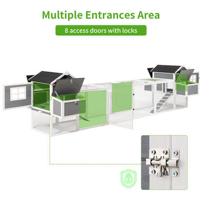 BRELTAM 157'' Large Wooden Chicken Coop Outdoor Expandable Hen House for 4-8 Chickens 2 Story Poultry Cage Chicken Houses with Four Nesting Boxes and Run - WoodArtSupply