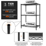 Golpart 3 Tier Adjustable Storage Shelves,Heavy Duty Metal Utility Shelf 450LBS Capacity,Wire Shelving Unit Organizer Rack for Home,Kitchen,Office,Bathroom,Pantry Room,12" D x 22" W x 22.5" H,Black Golpart