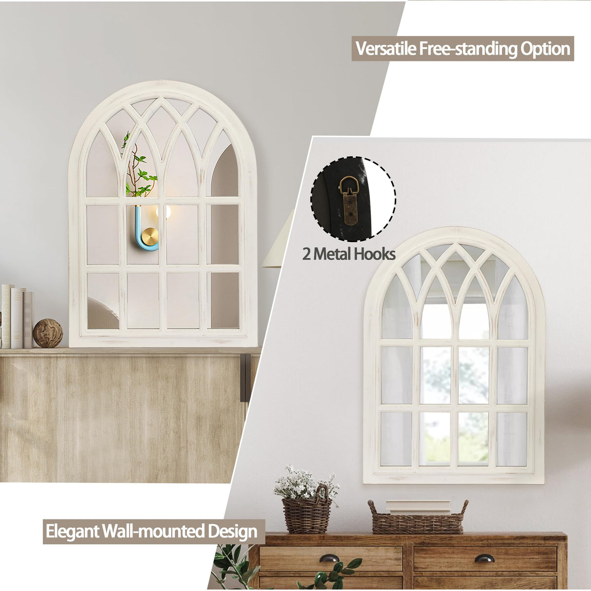 Runglecho Farmhouse Window Pane Mirror, Large Decorative White Wall Mirror for Living Room Kitchen Entryway, 24 L x 34,White Runglecho