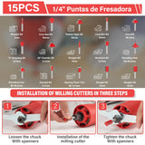 TEENO Wood Router, 800W Compact Router Tools for Woodworking, 31000 RPM Hand Trim Router with 15 Pcs 1/4" Router Bits Set, Edge Guide, Roller Guide TEENO