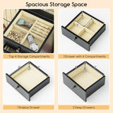 Giantex Jewelry Cabinet Armoire Chest with 4 Drawers, Flip Top Mirror, Top Storage Compartments, 2 Side Doors with 8 Necklace Hooks, 2 Shelves, Black Standing Jewelry Organizer Box for Girls Gift Giantex