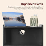 MAHANCRIS End Table Living Room Fluted Night Stand, 15.9" Modern Side Table with Charging Station，Bedside Table with Drawer for Small Spaces, Bedroom, Black ETBK61E01 MAHANCRIS