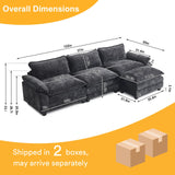 Karl home 122" Sectional Couch 3-Seat Deep Sofa Couch with Ottoman Modern L Shape Sectional Sofa Chenille Upholstered for Living Room, Apartment, Studio, Office, Black Karl home