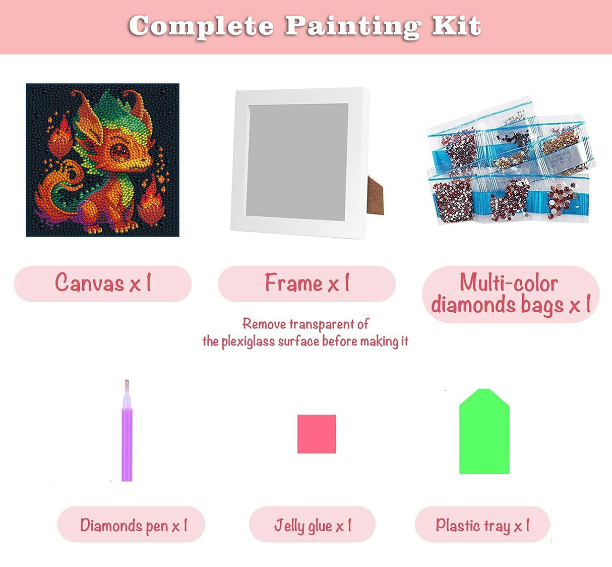 Meothan 5D Diamond Painting Kit for Kids with Wooden Frame Easy Small Dragon Diamond Painting, DIY Dragon Big Gem Painting Set Paint by Diamonds Crafts for Girls Boys Ages 4-12 7x7 in Meothan
