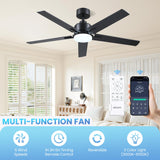 DSNAPE 52 Inch Black Ceiling fan with Lights, Ceiling Fan with Lights and Remote/APP Control, Reversible, Dimmable, 3CCT, Quite Ceiling fan for Living Room, Bedroom, Indoor Outdoor Use DSNAPE