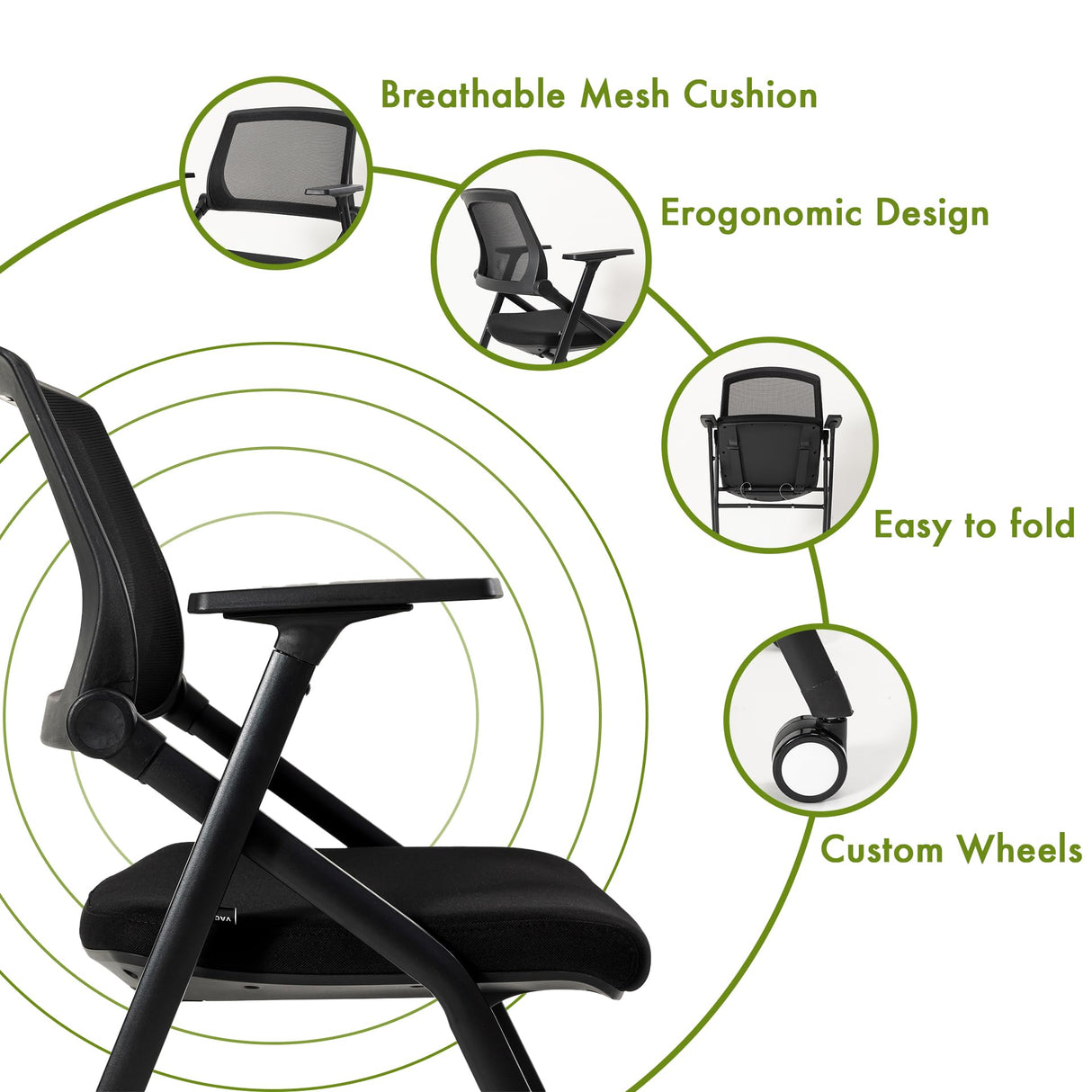 VACYOVKE Folding Conference Room Chairs Set of 2 Black Guest Reception Chair for Office, Waiting Room, Meeting, Lobby, Church VACYOVKE