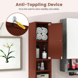 Tangkula Tall Slim Bathroom Storage Cabinet, 71" Freestanding Bathroom Cabinet w/ 2 Doors, 1 Drawer & 5 Adjustable Shelves, Floor Narrow Tower Cabinet for Small Spaces, 8" x 8" x 71" (Brown) Tangkula