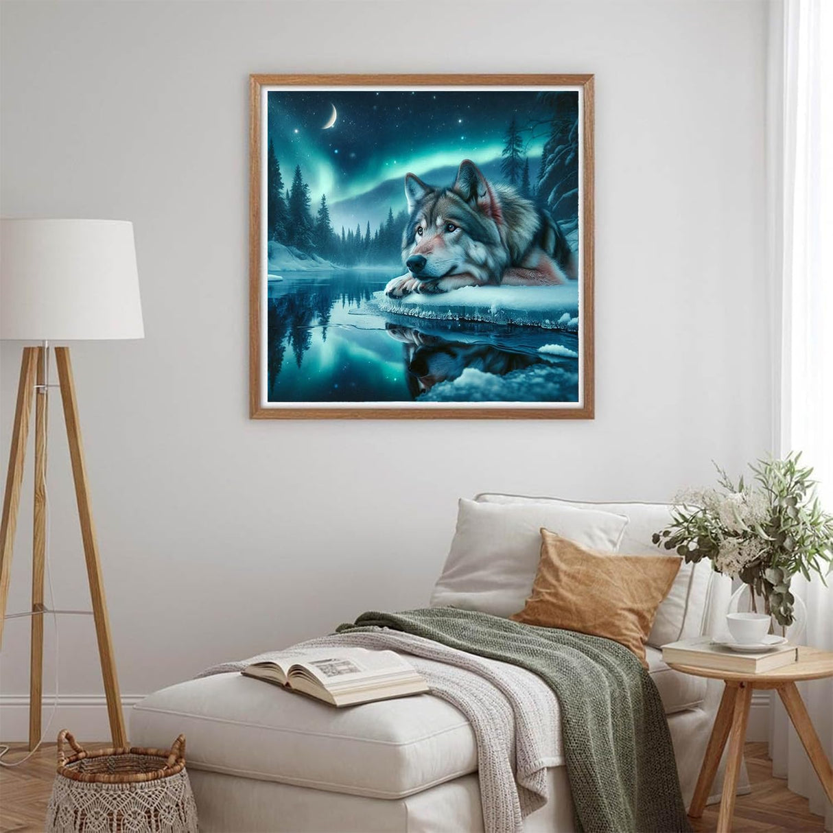 JXDXDJ Wolf Diamond Art Kits for Adults,Aurora 5D Diamond Painting Kits for Beginners,DIY Round Full Drill Winter Diamond Dots Gem Art for Adults,Paint by Pictures Crafts Home Decor 13.78x13.78 Inch JXDXDJ