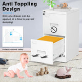 INTERGREAT 2 Drawer File Cabinet, White Metal Filing Cabinet with Lock, Lockable Narrow Storage Cabinet with 4 Adjustable Hanging Rods for Home Office INTERGREAT