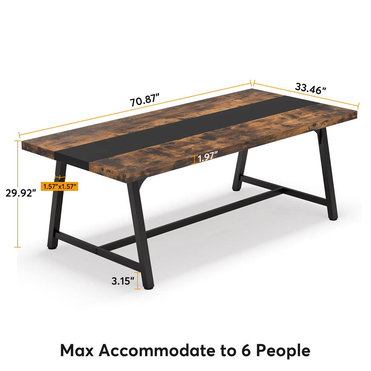 Tribesigns 6FT Rectangle Conference Table, 70.87L x 33.46W x 29.92H Inches Meeting Table for Conference Room, Vintage Wood Office Executive Desk with Strong Metal Frame for 6 People (Rustic Brown) Tribesigns