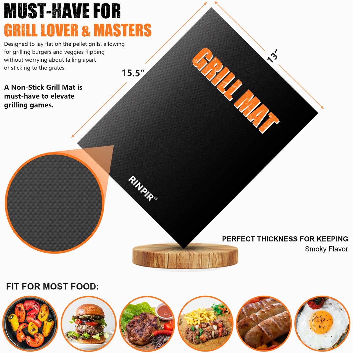 RINPIR 31pcs Stainless Steel BBQ Grill Accessories Set for Men Dad, Heavy Duty Grilling Tools for Outdoor Camping, BBQ Utensils Kit with Mats, Grill Brush in Carrying Bag Brown RINPIR