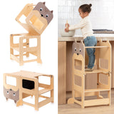 OmaOmaOma Kids Wooden Learning Tower - Foldable Toddler Tower for Children - Toddlers Standing Tower & Kitchen Stool Helper for Counter - Convertible Learning Tower w/Step Stool, Desk, Chalkboard OmaOmaOma