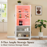 LUXOAK 71" Tall Bookshelf with Doors, LED Display Cabinet with 5-Tier Storage Shelves, White Bookcase for Study/Home Office/Living Room, 4-Door LUXOAK