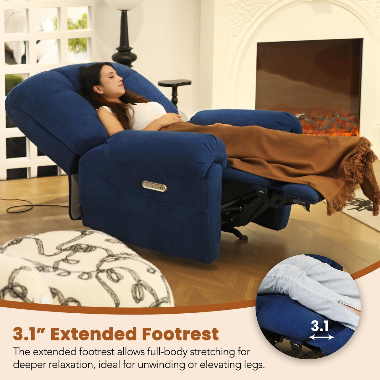 EONIX Power Rocker Recliner Chair, Lazy Boy Recliner Rocking Chair for Adults and Nursery, Electric Recliner Chair with Heat and Massage for Living Room, Bedroom, Study Room, Relaxation, Navy Blue EONIX