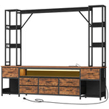 RALGEND TV Stand with Power Outlets to 65 Inches, LED Large Wall Unit Entertainment Center with Bookshelf, Dresser TV Stand with 8 PU Drawer, for Living Room, Bedroom, Rustic Brown and Black RALGEND