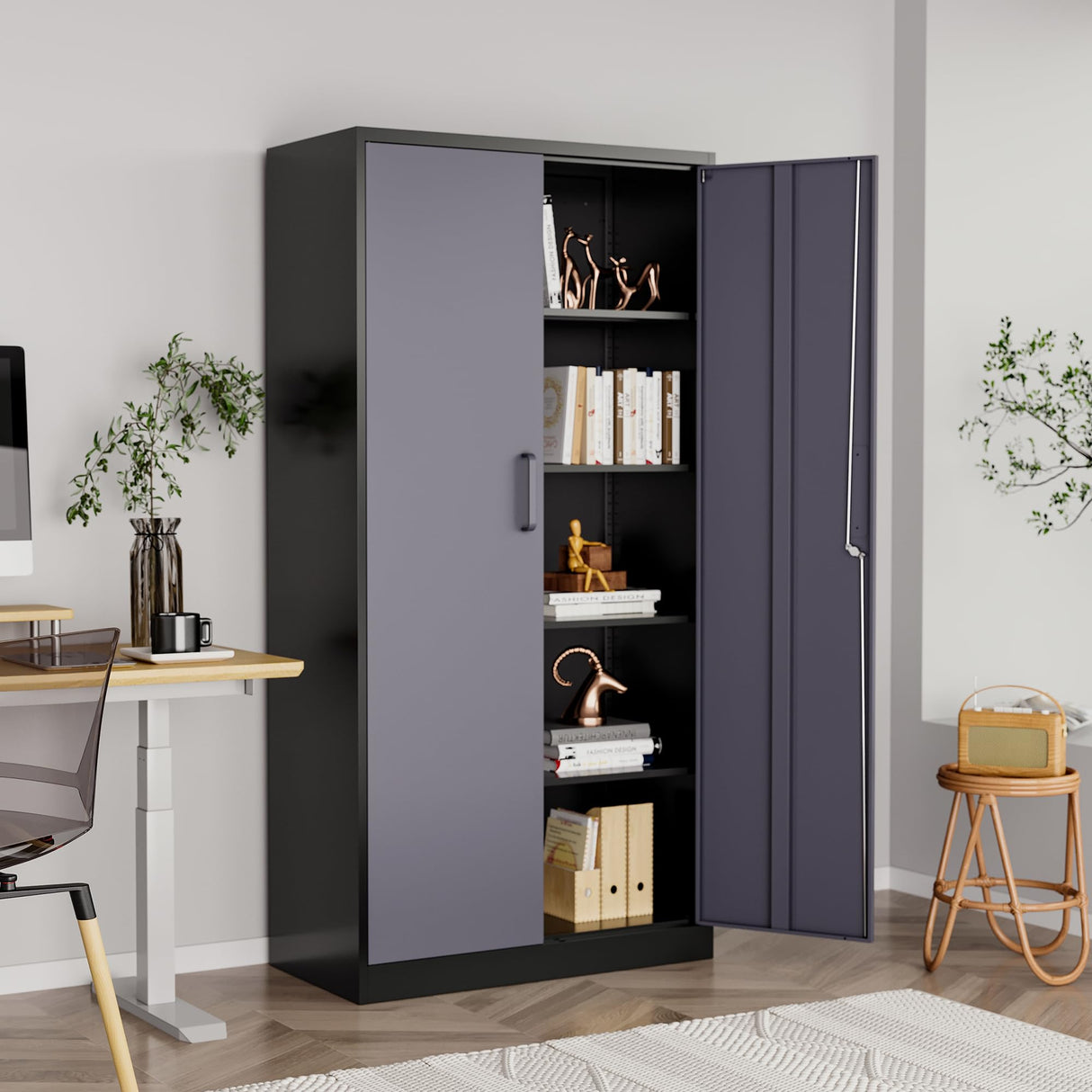 AFAIF Metal Storage Cabinet with Lock,71" Garage Cabinet with 2 Doors and 4 Adjustable Shelves, Steel Locking Cabinets Tall Tool Storage Cabinet, Lockable File Cabinet for Home Office, Pantry AFAIF