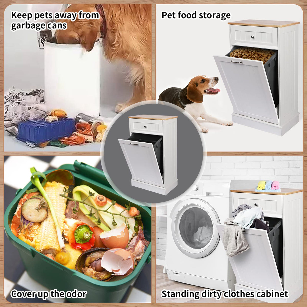 Betterhood Tilt Out Trash Cabinet 10 Gallon Wooden Free Standing Laundry Sorter Cabinet,Recycling Cabinet with Hideaway Drawer,Tilt Out Trash Cabinet Can Bin Kitchen (White) Betterhood