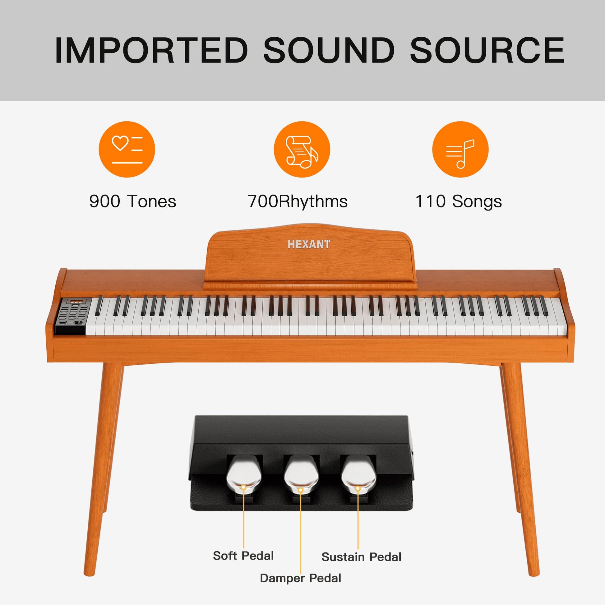 HEXANT 88- Key Digital Keyboard Piano, Wooden Electric Hammer Weighted Full Size Keyboard Piano, with 3-Pedal, MIDI Connection, Multi-Functional - WoodArtSupply