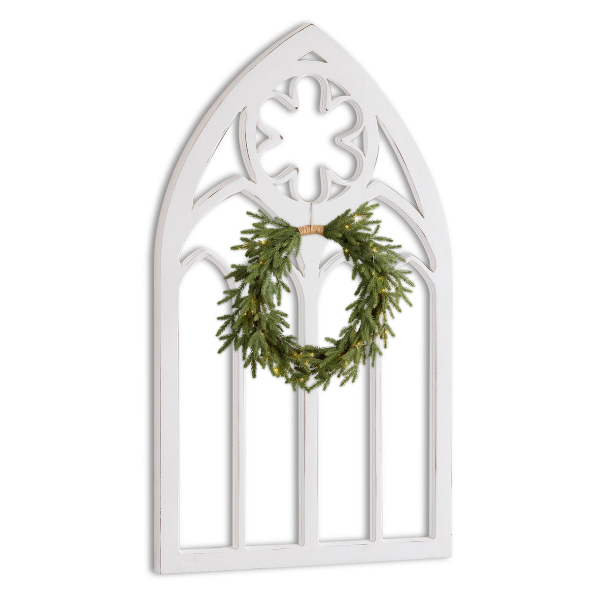 Sintosin Gothic Arched Window Frames for Wall Decor Living Room 20 X 33 Inch, Hanging Distressed White Wooden Farmhouse Window Pane, Rustic Cathedral Window Frame for Halloween Entryway Sintosin