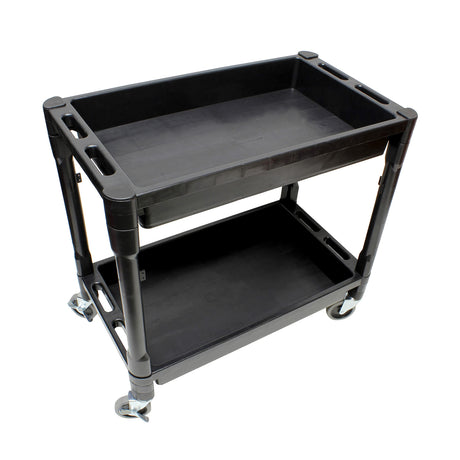 BISupply Plastic Utility Cart on Wheels 1 Pack - 2 Shelf Rolling Commercial Work Cart for Garage, Restaurant, or Classroom BISupply