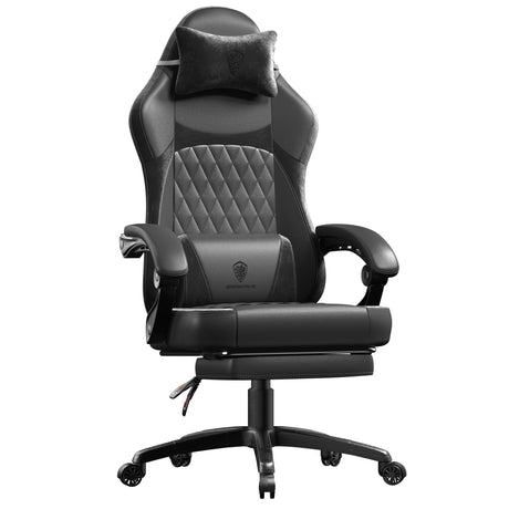 Dowinx Gaming Chair with Pocket Spring Cushion, Ergonomic Computer Chair with Massage Lumbar and Footrest for Adults, High Back Game Chair Leather for Office Gaming 300LBS, Black New Dowinx