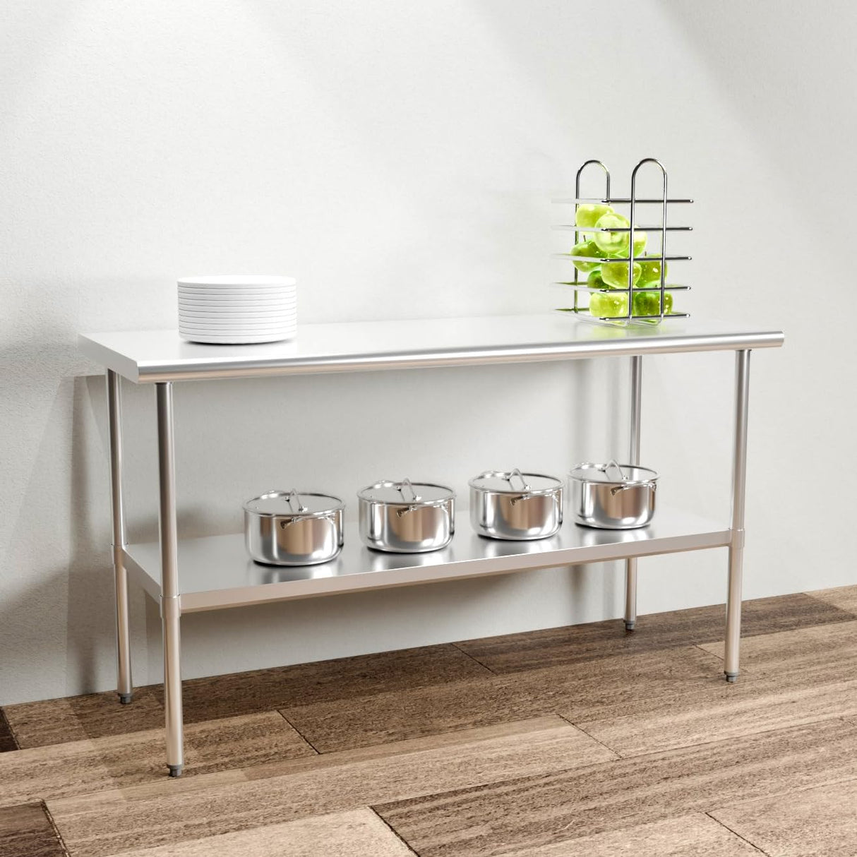 HZEEMFG Stainless Steel Table for Prep & Work 60 x 24 inches,5ft,Heavy Duty Metal Table with Adjustable Undershelf for Commercial Kitchen, Restaurant, Home, Hotel, Laundry Room,Garage, Workshops HZEEMFG