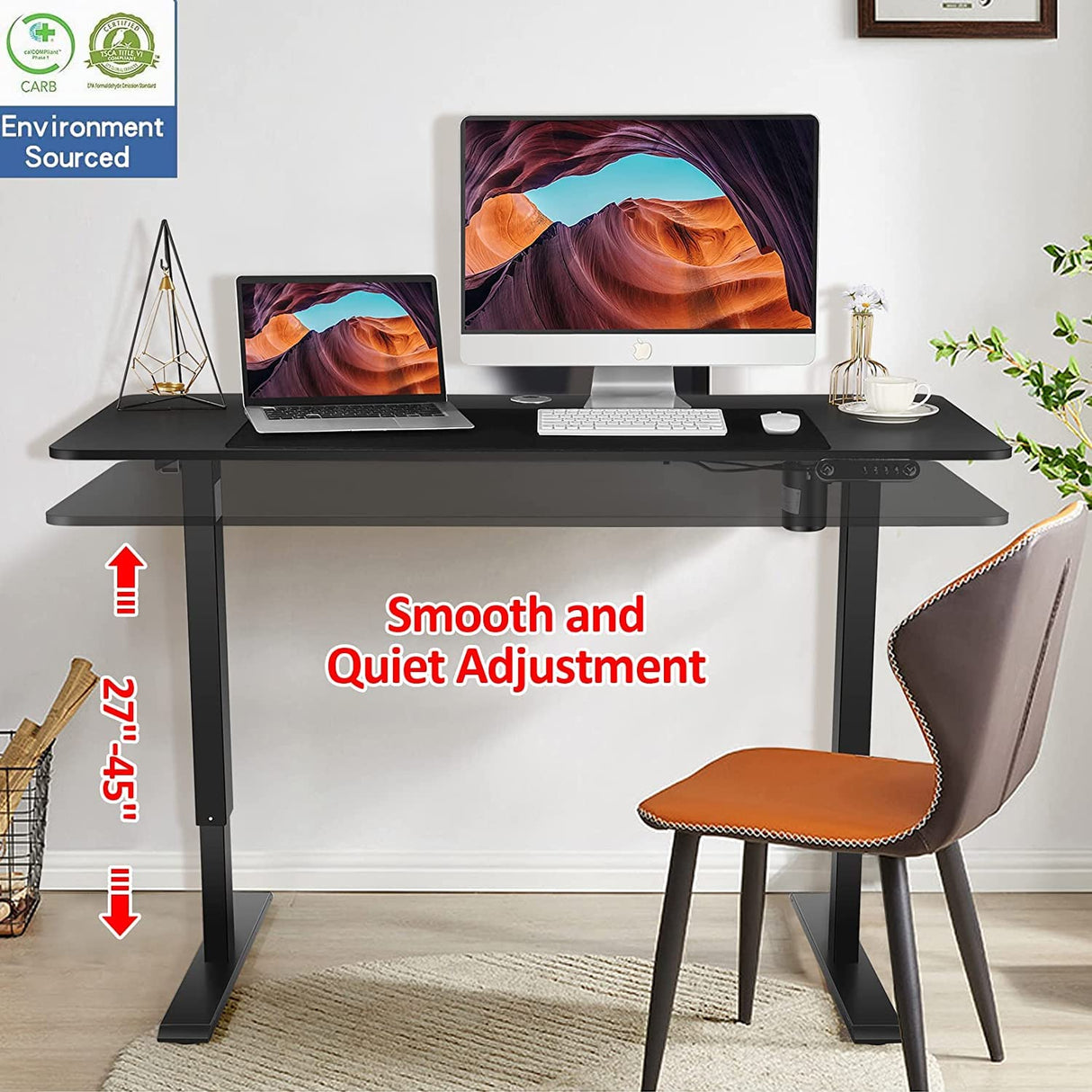 Legooin Electric Standing Desk, 48'' X 24'' Adjustable Height Stand Up Desk with Charging Station, 2 USB Ports, 3 Power Outlets, 27''-46'' Lifting Range Adjustable Desk(Black) Legooin