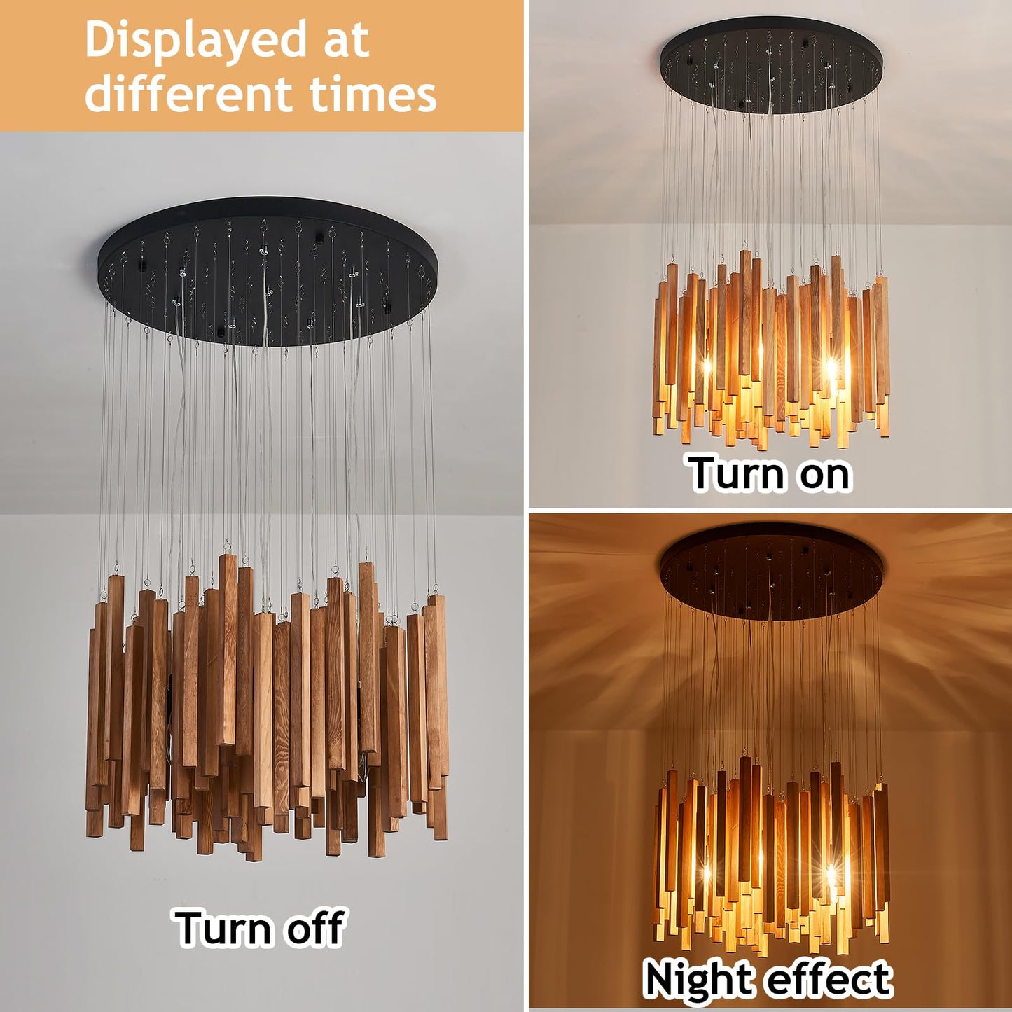 Fivootvi 8 Light Farmhouse Wood High Ceiling Chandelier RusticLarge Ceiling Light Fixture Adjustable Hanging Pendat Light for Dining Room Living Room Foyer Staircases Kitchen Island. - WoodArtSupply