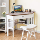 Tangkula Corner Desk, Corner Computer Desk with Drawer for Small Space, Small Corner Makeup Vanity Desk, 90 Degrees Triangle Corner Desk with Storage Shelves (Natural & White) Tangkula