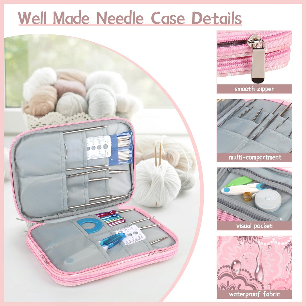 Katech Knitting Needle Case (up to 8''), Circular Knitting Needles Organizer Case for Interchangeable Knitting Needle, Portable Travel Needle Organizer Bag with Zipper for Carry Knitting Accessories Katech