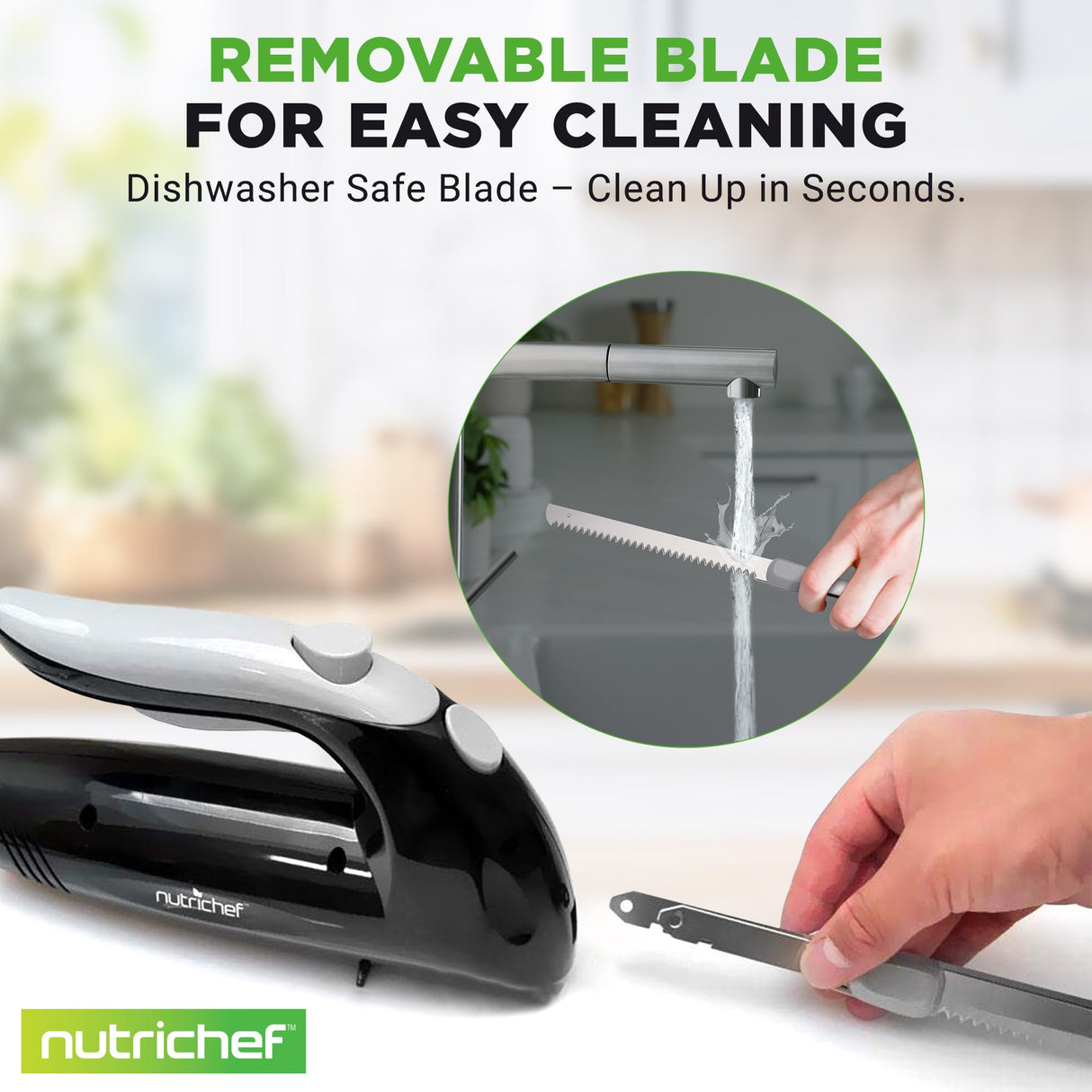 NutriChef Upgraded Premium Electric Knife - 8.9" Carving Knife, Serrated Blades, Lightweight, Ergonomic Design Easy Grip, Easy Blade Removal, Great For Thanksgiving, Meat & Cheese, Black - PKELKN8 NutriChef