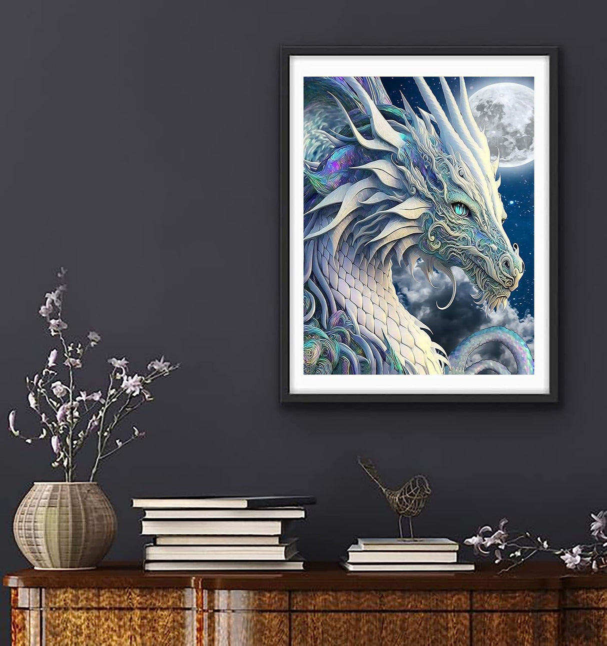 Dragon Diamond Painting Kits for Adults,5D DIY Moon Diamond Art Crystal Diamond Paintings Full Round Drill, Paintings with Diamonds Gem Art for Home Wall Decor 12x16 Inch Mrnsiet