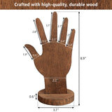 MOOCA 6 Pcs Set Real Wooden Hand Form Jewelry Display, 2-Way Design for Wall Hanging or Standalone Mannequin Finger Hand Display, Premium Real Wood Sturdy Base, Brown Color MOOCA