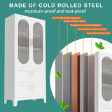 Nobilsteel 71”Storage Cabinet, Metal Accent Pantry Cabinet, Food Pantries Cabinets with Fluted Glass Doors, Storage Cupboard Kitchen, Dining Room, Nobilsteel