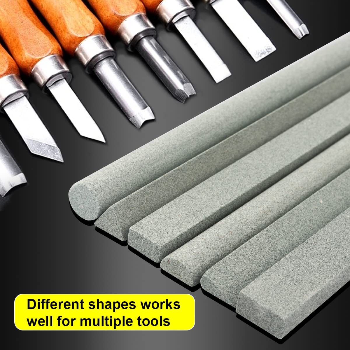 CBRIGHT Sharpening Stone Set,6 pcs 180# Wood Carving Sharpener Whetstone Set for for Wood Carving Knives/Chisels&Most Bladed Cutting Tools,Variety of Shapes (Length:appr.5.90inch) CBRIGHT