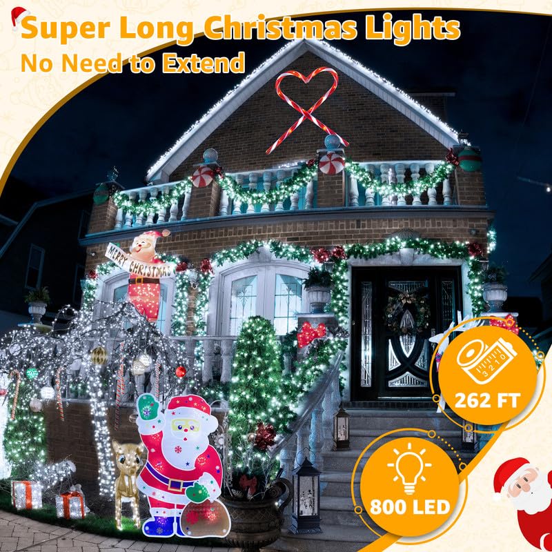 Ollny Christmas Lights Outdoor 800LED 262FT, Cool White Plug in Fairy Lights with Remote, 8 Modes Waterproof Timers Dimmable LED String Lights for Indoor House Outside Bedroom Patio Balcony