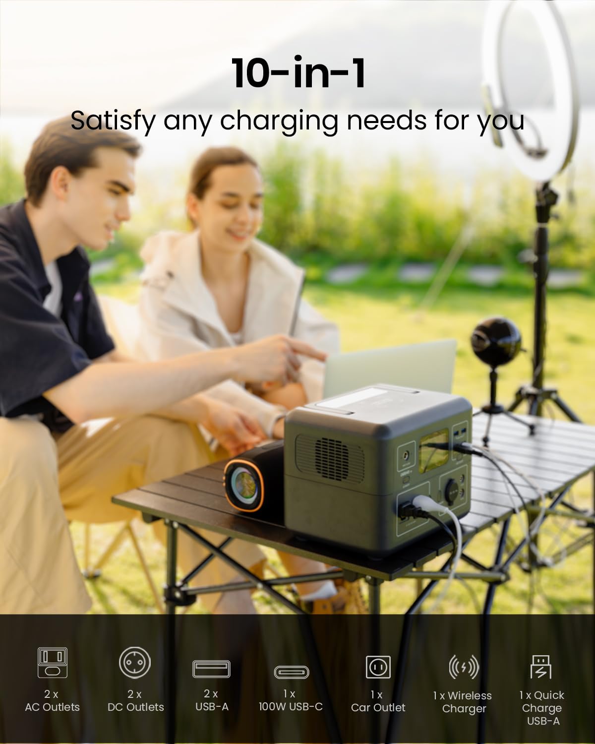 DEENO Fast Charging Portable Power Station, 300Wh (Peak 600W) LiFePO4 Battery/ 2 Hour Fast Charging, 120V Dual AC Outlets, Solar Generator (Solar Panel Optional) for Outdoor Camping/RVs/Home  - WoodArtSupply