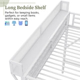 Mirightone Twin Size Loft Bed with Stairs and Storage, Metal Loft Bed Frame with A Shelf and Large Under-Bed Space, Heavy-Duty Loft Beds for Kids Boys Girls Teens, White Mirightone