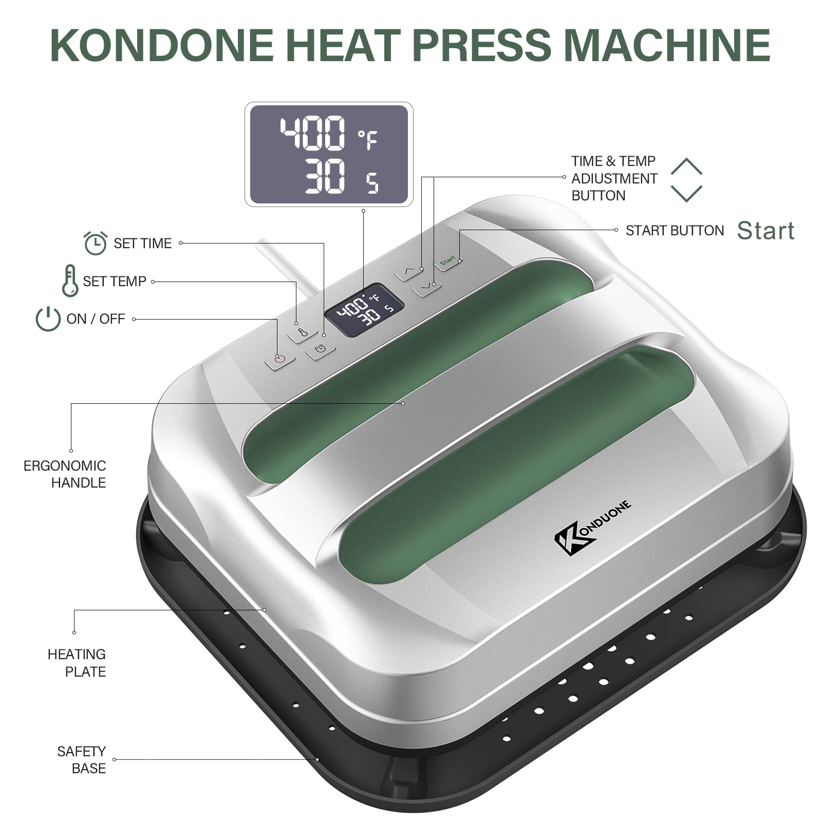 Heat Press Machine 12" x 10" Easy Press Heat Transfer for T-Shirts and HTV Vinyl Projects, Silver & Irish Green - WoodArtSupply